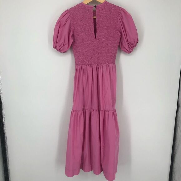 Tuckernuck SWF Puff Sleeve Tiered Midi Dress Womens Small Pink Bubblegum Cotton - Picture 10 of 16